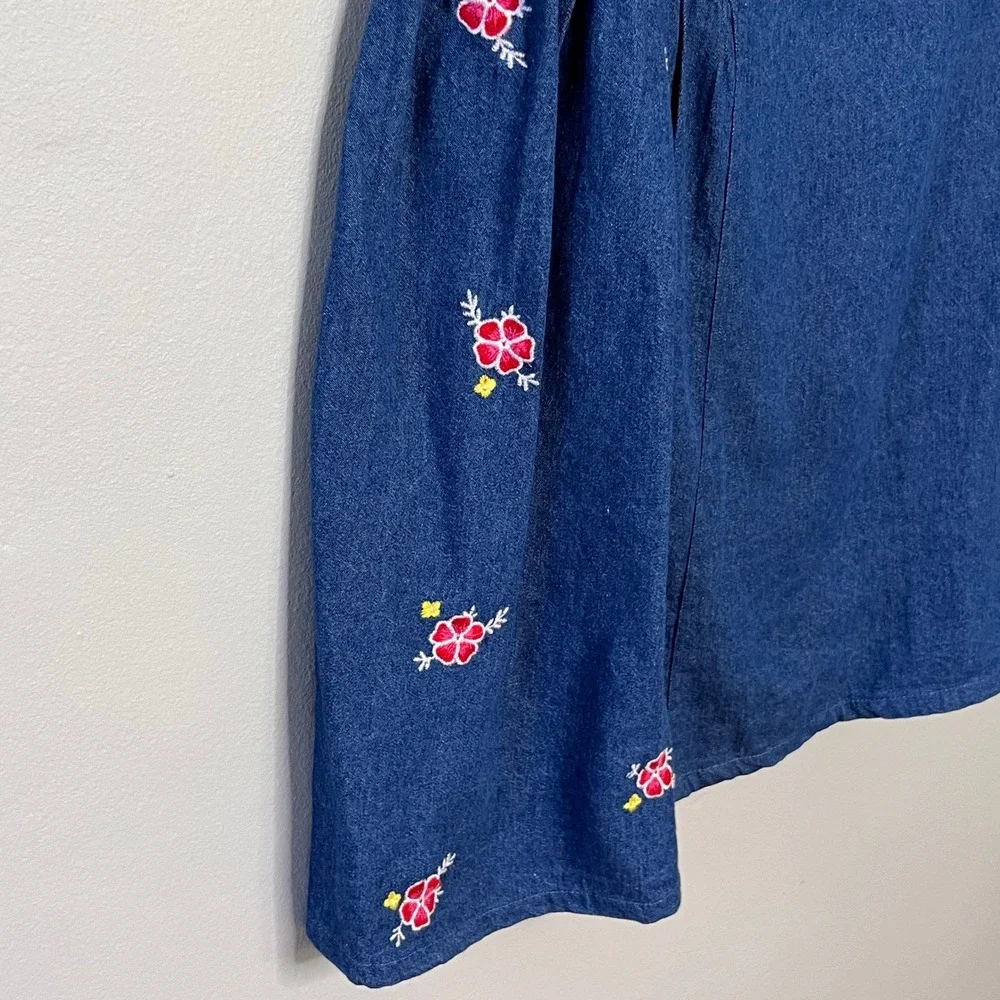 Sophie and Sam Girls‎ Denim Dress Floral Embroidered Sleeveless Size 14Y Blue